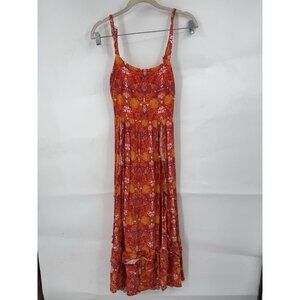 Abel The Label Floral Modi Dress Women Small Orange Red Peasant Prairie Bohemian